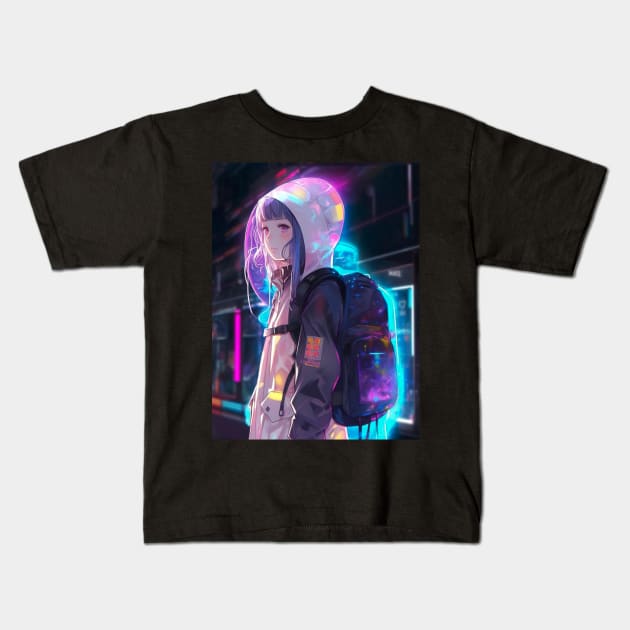 Cyber Futuristic Girl - Anime Wallpaper Kids T-Shirt by KAIGAME Art